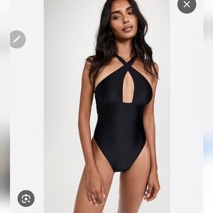 Vix Black Crisscross Halter Keyhole One-Piece Swimsuit